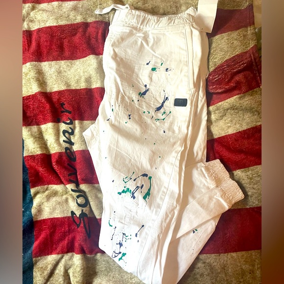 White Paint Splatter Joggers by PRPS - Picture 1 of 7